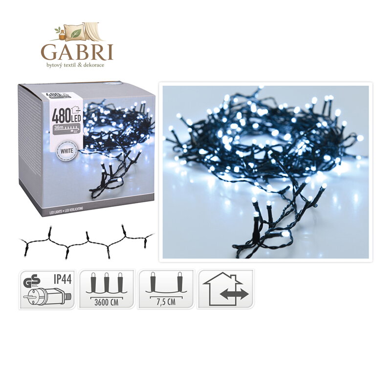 Světelná řetěz 480 LED bílá studená, délka 36 m, 230V (venk. použití)