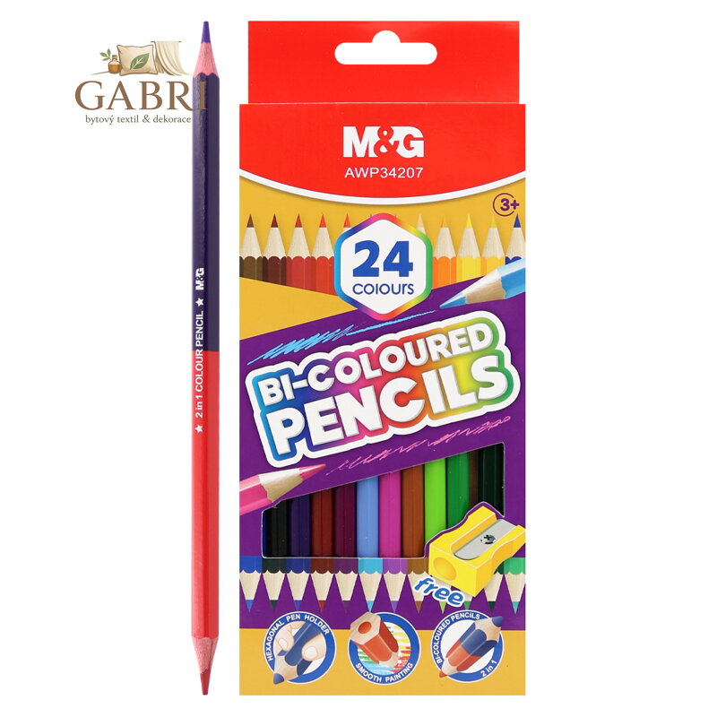 Pastelky oboustranné, šestihranné M&G - sada 24 barev /12 ks