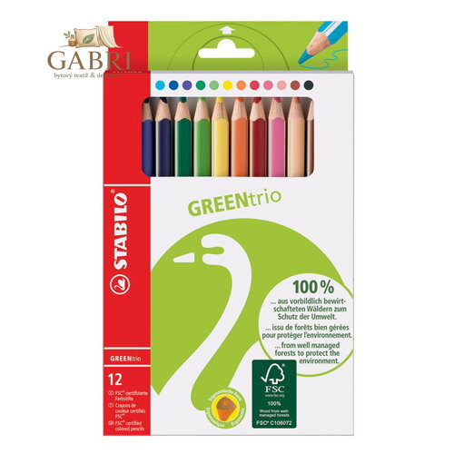Pastelky trojhranné ekologické hrubé STABILO GREENtrio, 12 ks balení s různými barvami