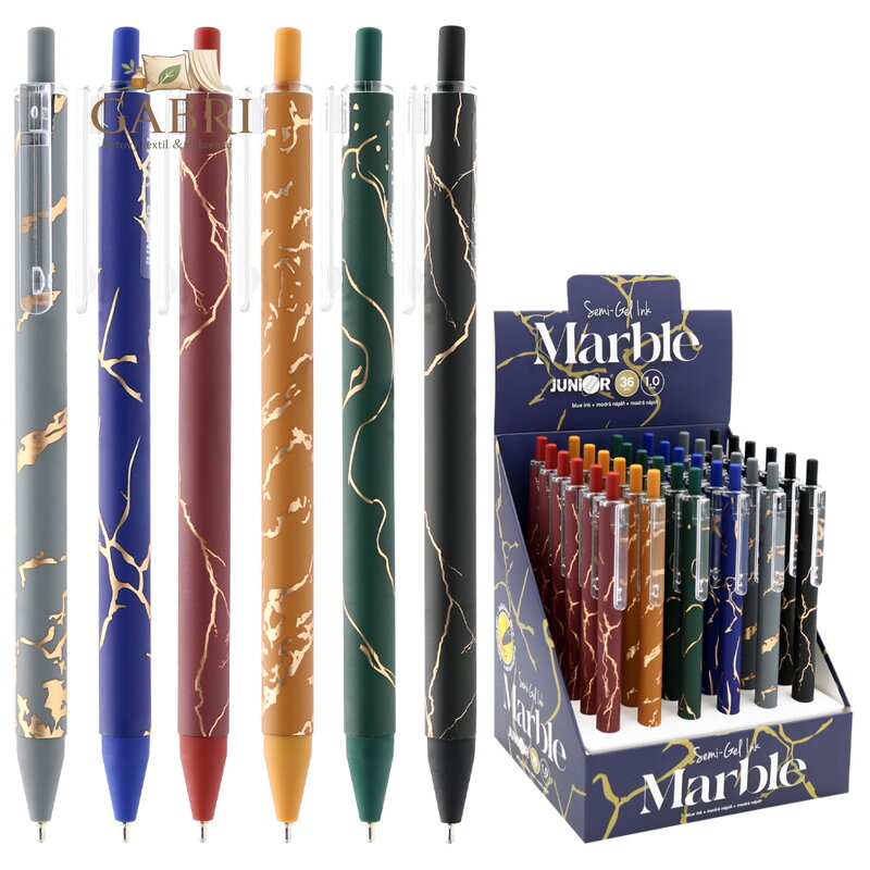 Pero kuličkové JUNIOR Marble, hrot 1,0 mm, Semi-Gel modrá náplň (mix barev)
