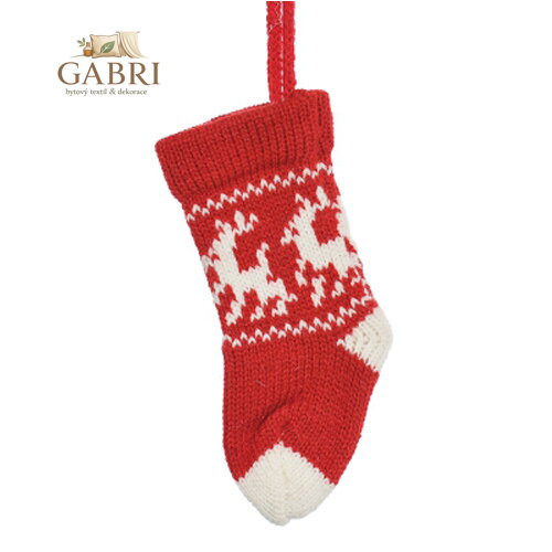 Vánoční ozdoba - Ponožka červeno-bílá na stromek 17 cm, 1 ks