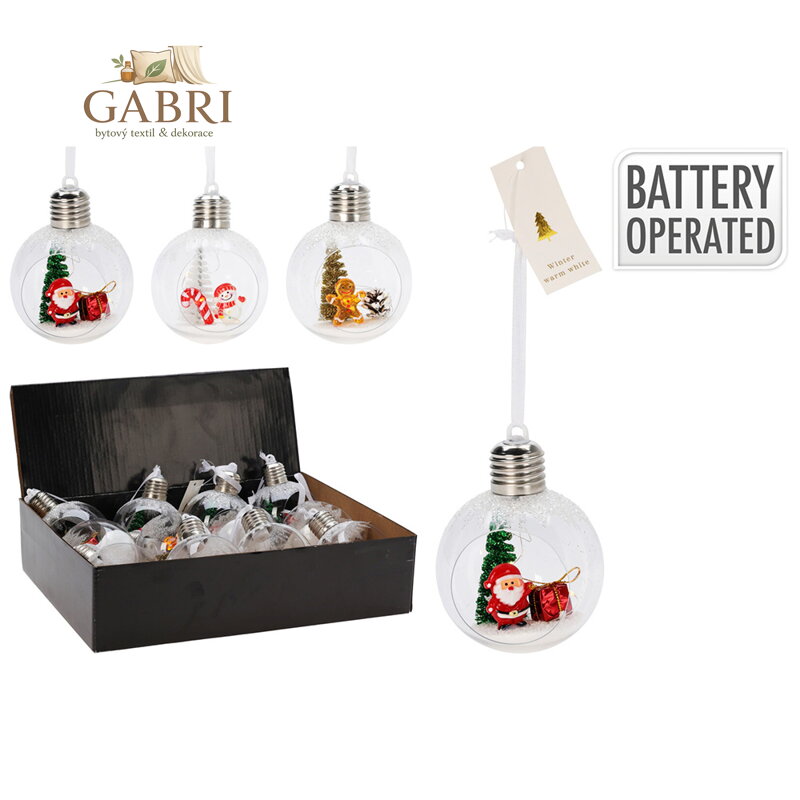 Vánoční koule 80 mm s LED světlem a figurkami (mix 3 provedení /cena 1ks)