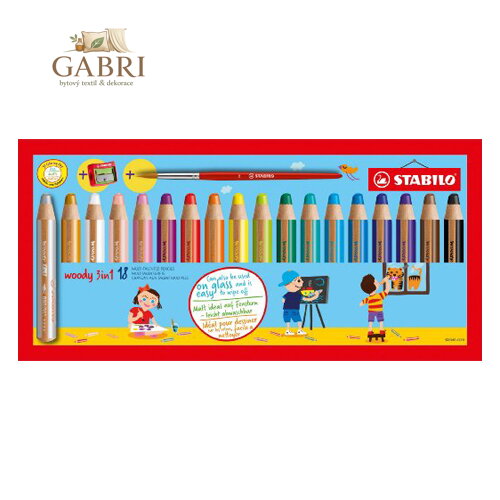 Pastelka STABILO woody 3 in 1 sada 18 ks (struhadlo + štětec)