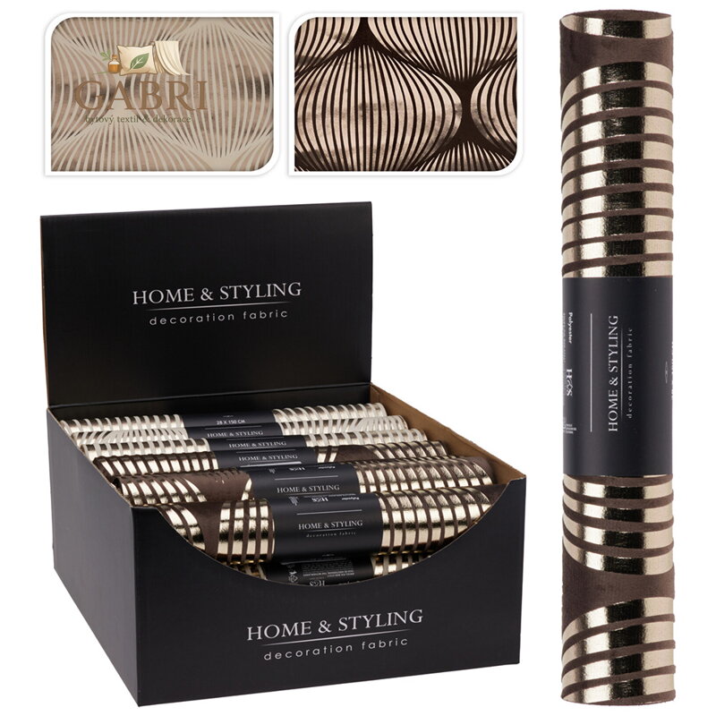 Organza látková 28x150 cm - zlaté pruhované tvary (mix 2 barev)