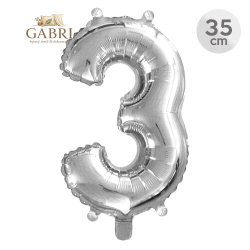 Balón narozeninový 35 cm - číslo 3, stříbrný