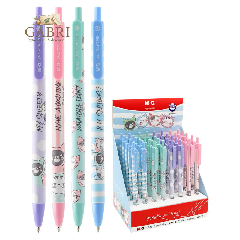 Pero kuličkové M&G So Many Cats Pastel, hrot 0,5 mm (4 designy), modrá náplň