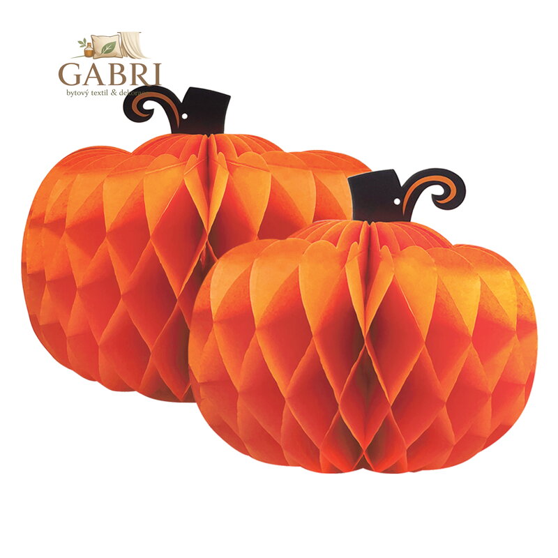 Dekorace Dýně (2 ks), papír, závěsné 30 x 23 cm a 25 x 20 cm, Halloween