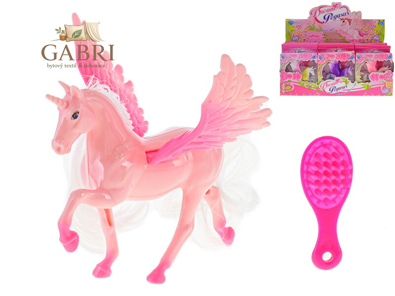 Jednorožec 12,5cm s křídly a hřebenem 3barvy v krabičce 12ks v DBX