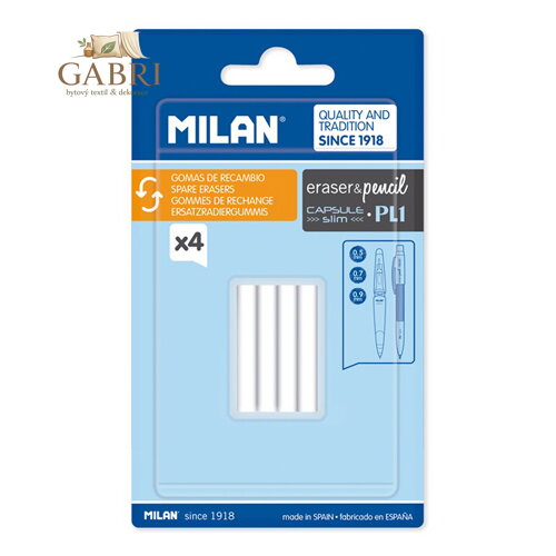 Náhradní gumy MILAN pro tužky CAPSULE Slim a PL1, sada 4 ks