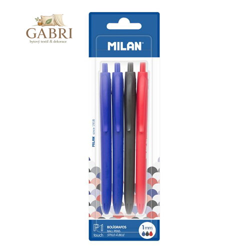 Pero kuličkové MILAN P1 Touch 1,0 mm - sada 2 x modré + černé + červené pero