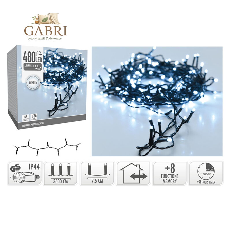 Světelný řetěz 480 LED bílý studený, délka 36 m, venkovní. použití, 230V