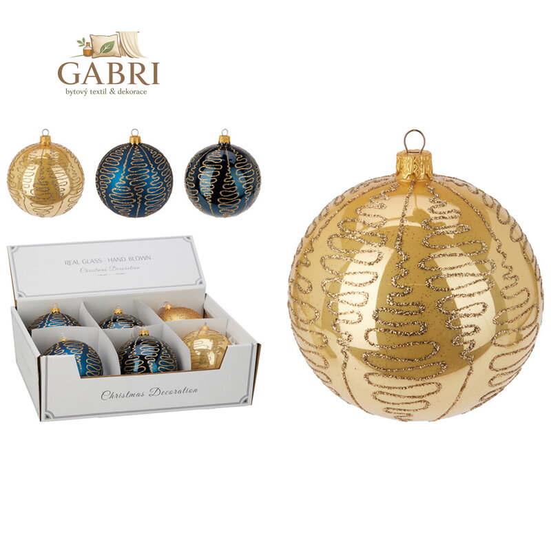 Vánoční koule 100 mm, zlatý třpytivý dekor (mix 4 barev, cena /1 ks)