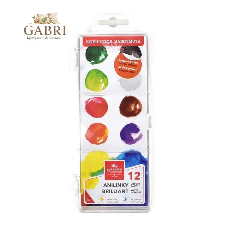 Barvy vodové brilliant KOH-I-NOOR Anilinky 22 mm - sada 12 ks