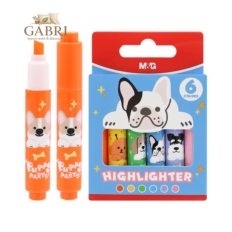 Zvýrazňovač M&G Mini Puppy Party! - sada 6 ks