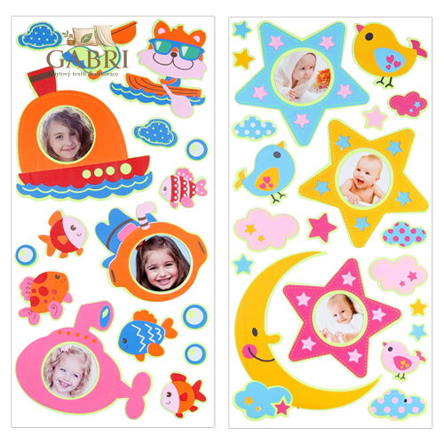 Nálepky - Pěnové / Fluo, 3x foto, mix 9 designů