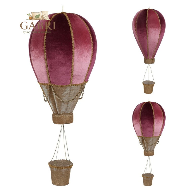 Dekorace závěsná - horkovzdušný balón v růžovo-zlaté barvě 70 cm
