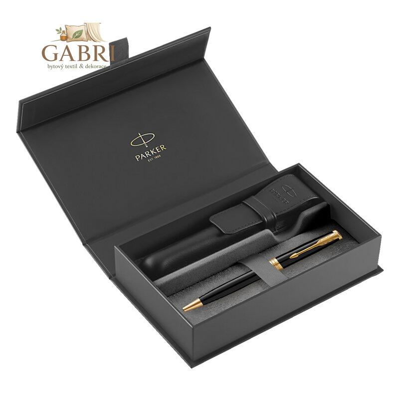 GP PARKER Sonnet Black GT + černé kožené pouzdro