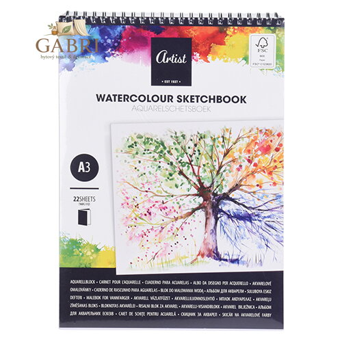 Skicař na malování akvarelovými barvami A3 / 22 listů se spirálou, 160g/m2