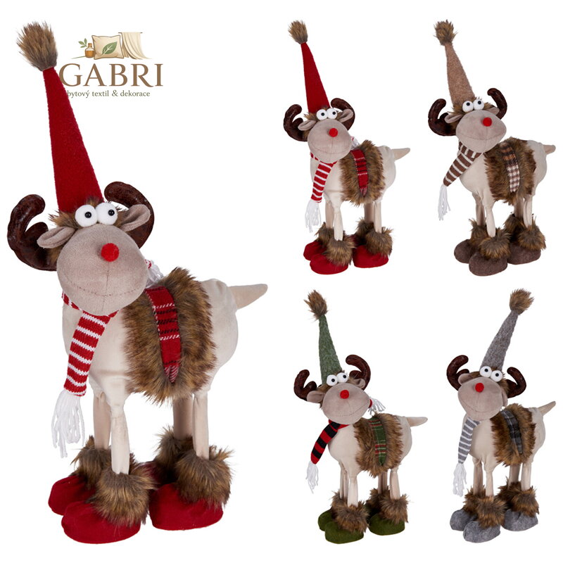 Stojící sob se zimními doplňky 23x37 cm (mix 4 vzorů /cena za 1 kus)