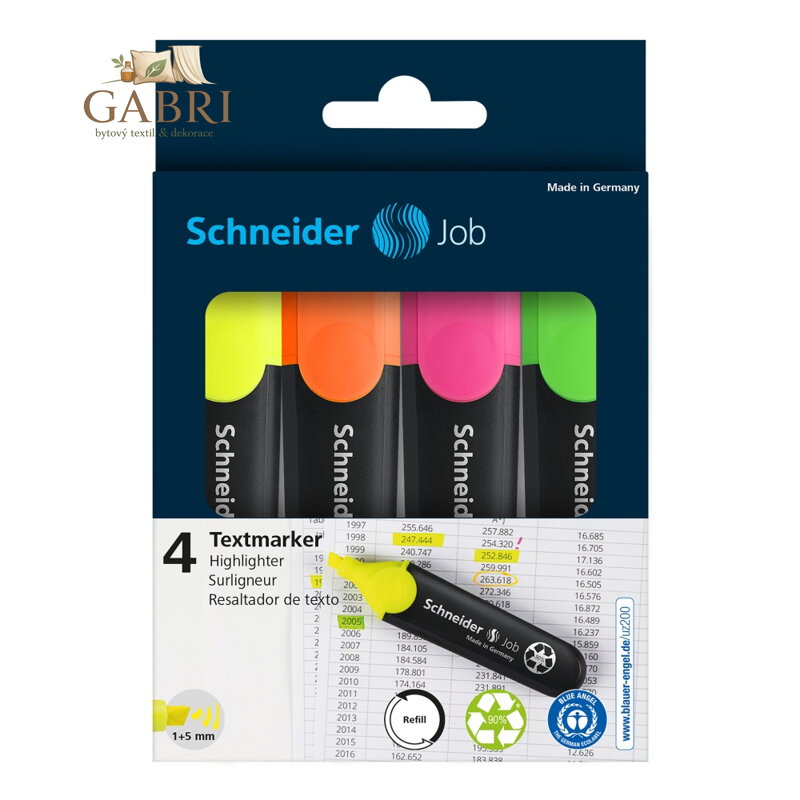 Zvýrazňovač Schneider Job - sada 4 originálních kusů