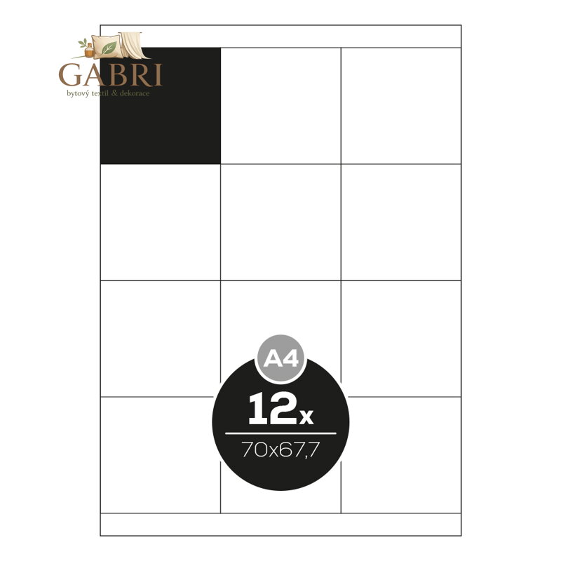 Etikety PRINT A4 / 100 ks, 70x67,7 - 12 etiket, bílé