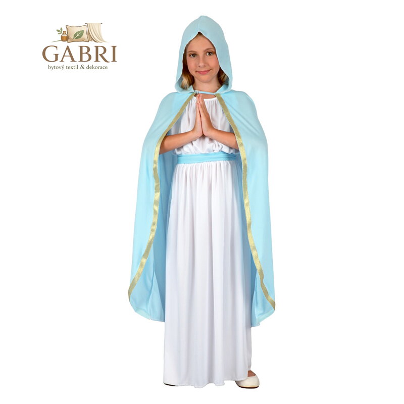 Kostým svaté Marie (šaty, plášť s kapucí, pásek), velikost 110 /120 cm