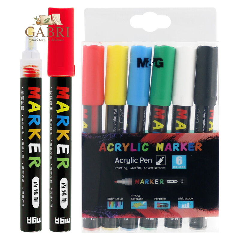 Popisovač M&G Acrylic Marker Basic, hrot 2 mm - sada 6 ks