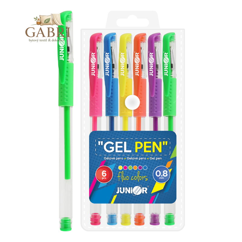 Pero gelové - sada 6 ks JUNIOR, Fluo