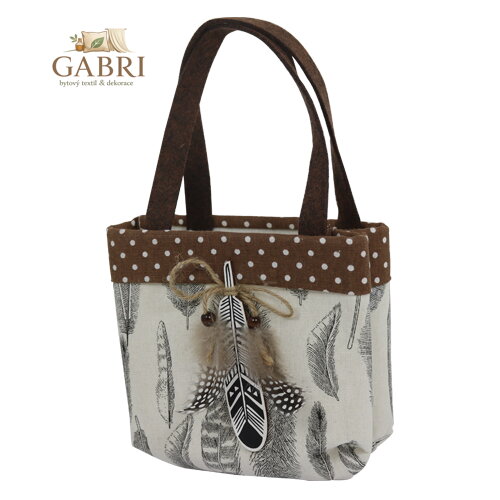 Dárková pevná taška - celoroční Pírko 17x9,5x15,5 cm, hnědo-bílá