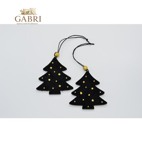 Dekorace závěsná - Vánoční stromek černý se zlatými třpytkami