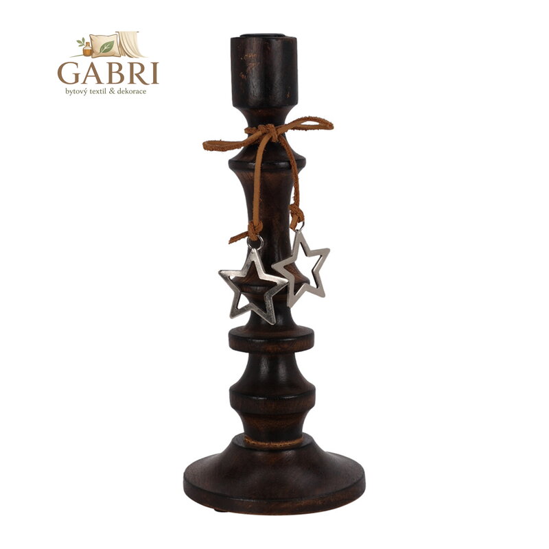 Dřevěný svícen 30 cm s hvězdou na provázku, černý