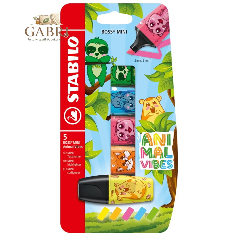 Zvýrazňovač STABILO BOSS MINI Animal Vibes (sada 5 ks)