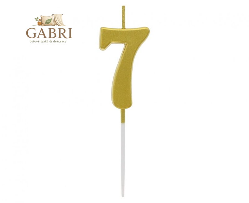 Dortová svíčka B&C - číslo "7" zlatá metalíza 9,5 cm