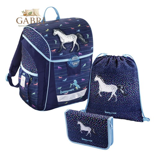 Školní aktovka - 3-dílný set, Baggymax Džínsový koník