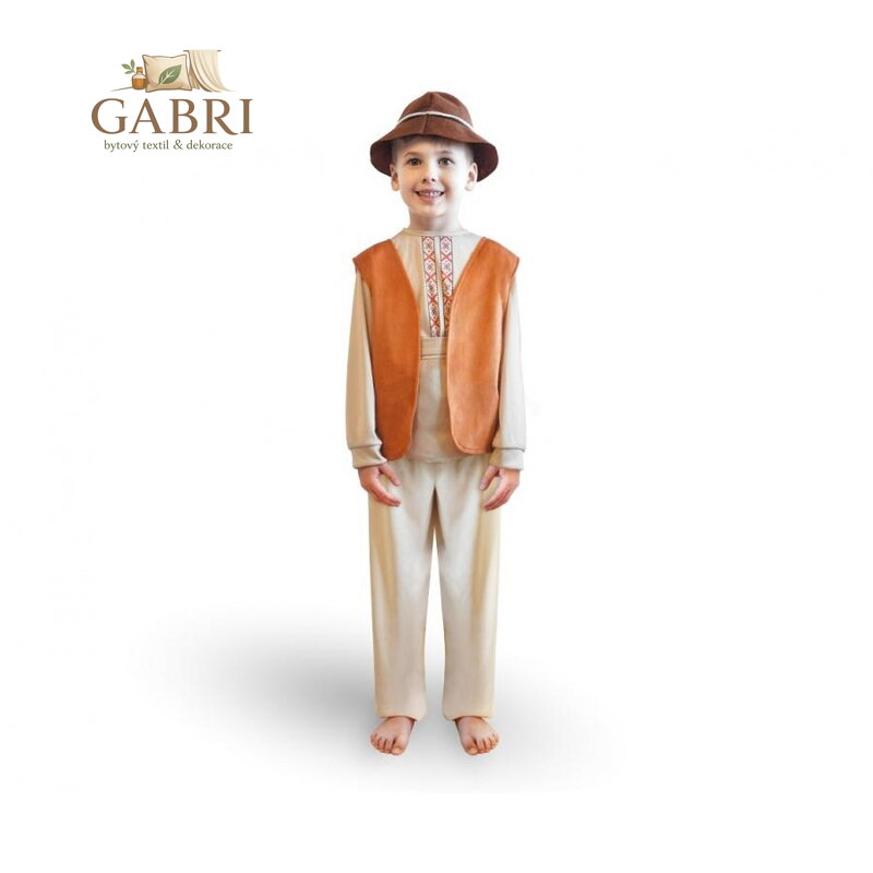 Dětský kostým Pastýř (vesta, kalhoty, opasek, vesta, klobouk) rozměr 110/120 cm