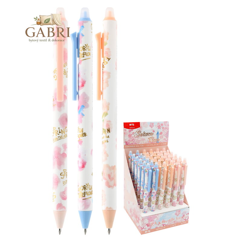 Pero gelové /gumovací M&G Sakura time, hrot 0,7 mm (3 designy) - modrá náplň