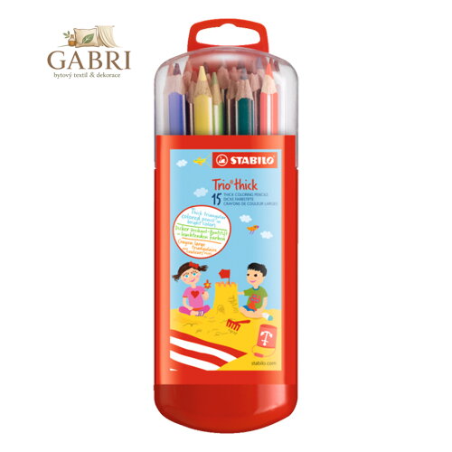 Pastelky trojhranné STABILO Trio hrubé 15 ks v závěsném boxu