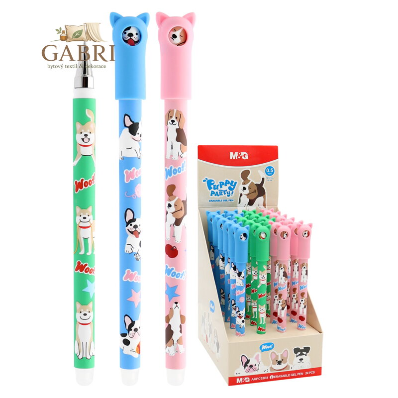 Pero gelové /gumovací M&G Puppy Party! 0,5 mm - modrá náplň