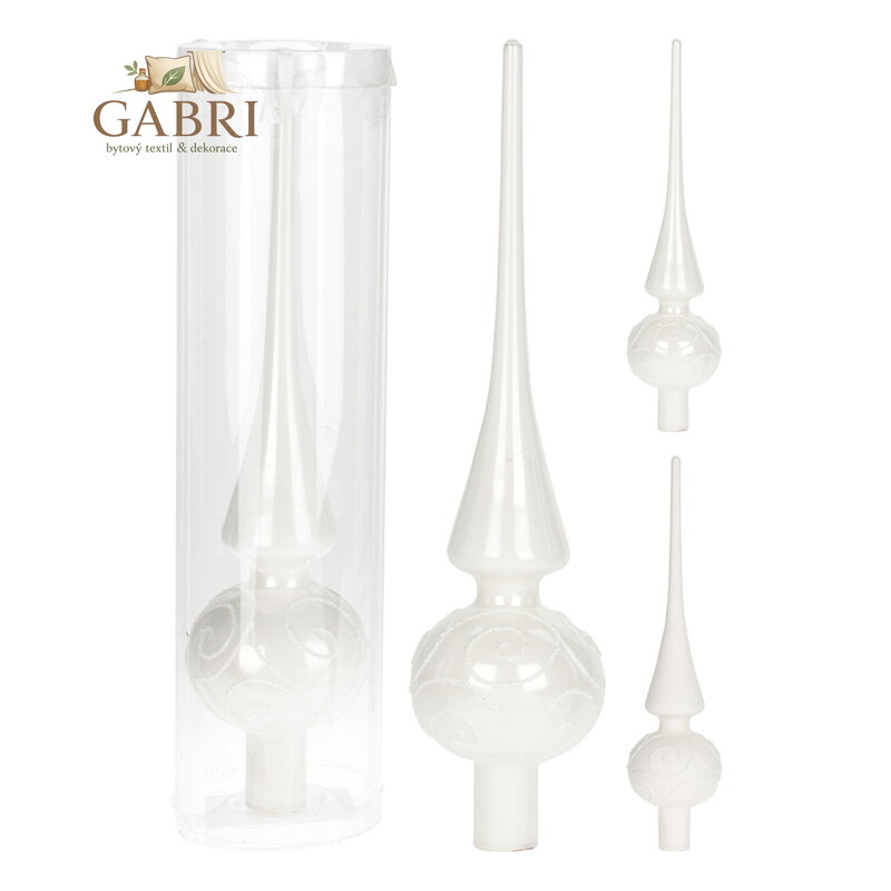 Špic na vánoční stromeček 25 cm bílý dekorovaný, mix matný/lesklý /1ks