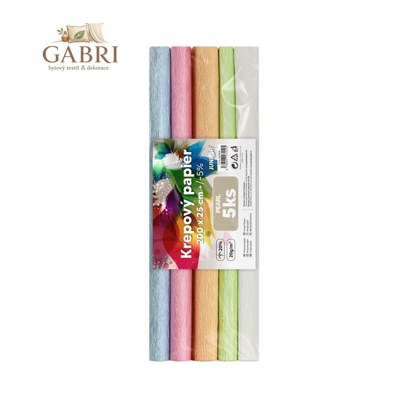 Krepový papír JUNIOR 200x25 cm PEARL (sada 5 ks)