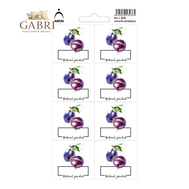 Švestky "Natural product" - 8 voděodolných etiket