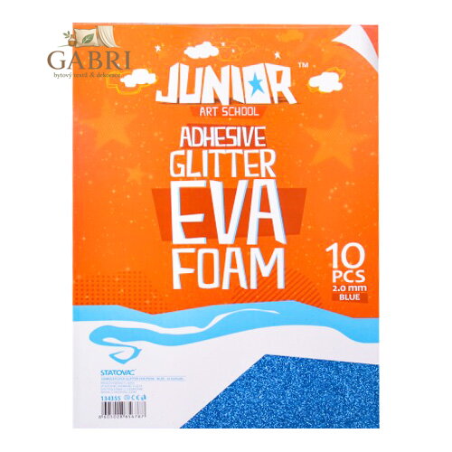 Dekorační pěna A4 EVA 10 ks modrá samolepicí glitter 2,0 mm