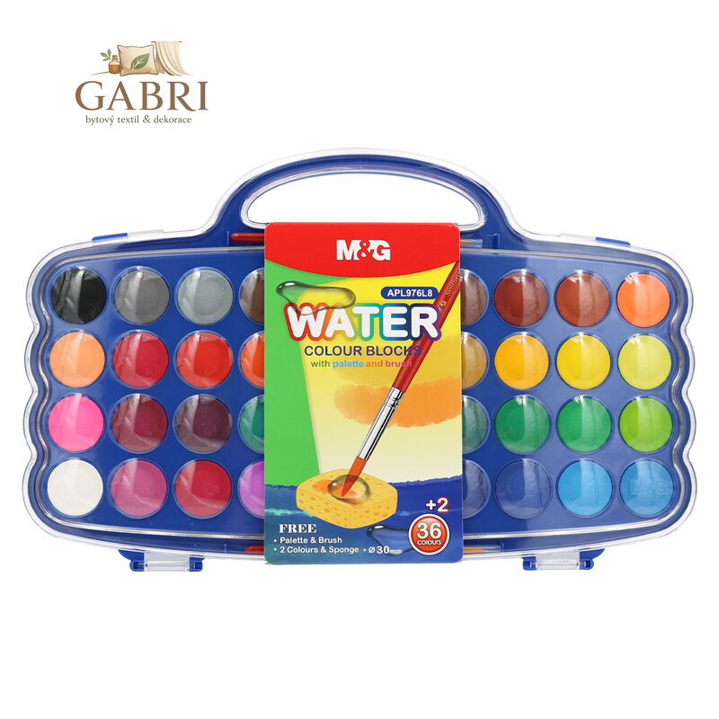 Barvy vodové 38 barev (30 mm) + paletka a štětec