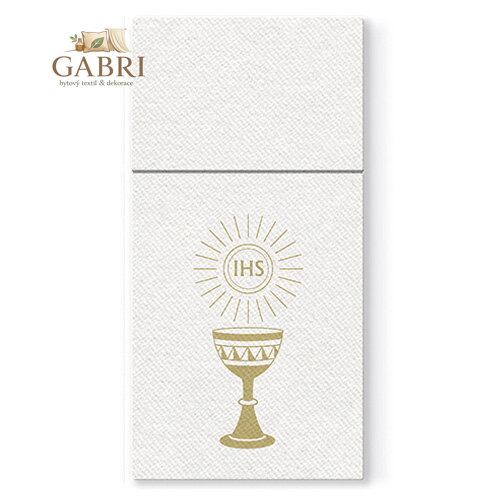 Kapsy na příbory PAW Airlaid 40x40cm My First Communion Gold, 25 ks/bal