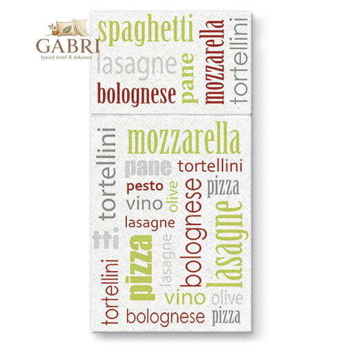 Kapsy na příbory PAW Airlaid 40x40cm Italian Food Green, 25 ks/bal