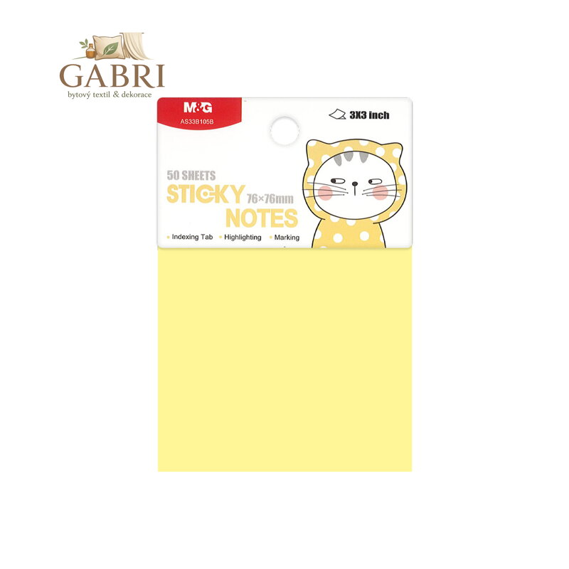 Blok lepící M&G So Many Cats Pastel 76x76 mm (50 ks) žlutý pastel