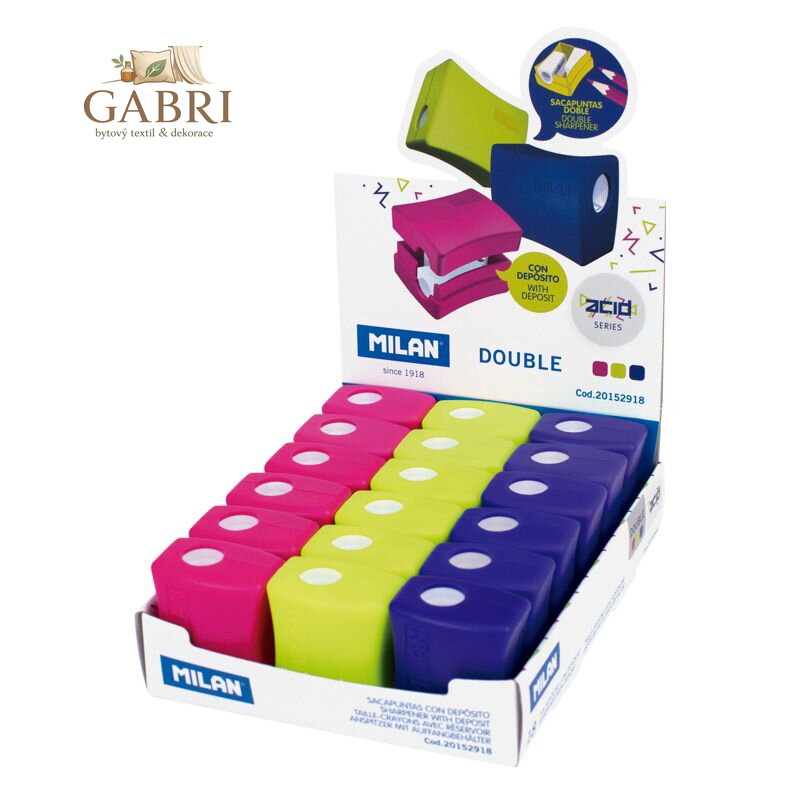 Ořezávátko plast. MILAN Double na dvě tužky se zásobníkem