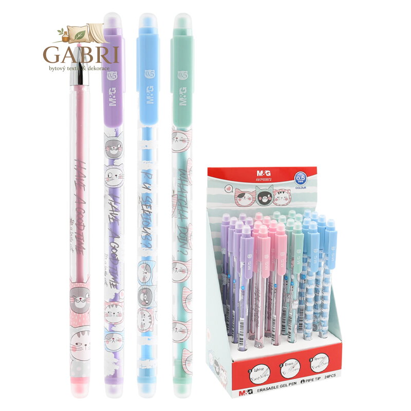 Pero gelové /gumovací M&G So Many Cats Pastel 0,5 mm (4 vzory) - modrá náplň