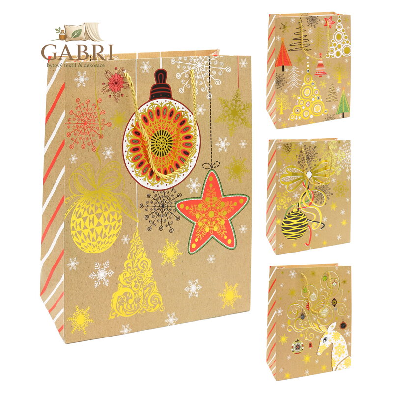 Dárková taška vánoční 9092 velikost M 26 x 10,5 x 32 cm (mix 4 vzorů)