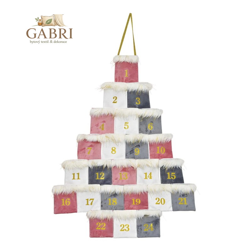 Adventní kalendář, textil - růžová, 55x77cm